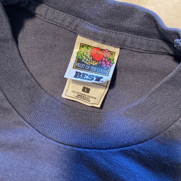 Vintage funny 90s fruit of the loom left handed t-shirt navy blue single stitch - Picture 3 of 5